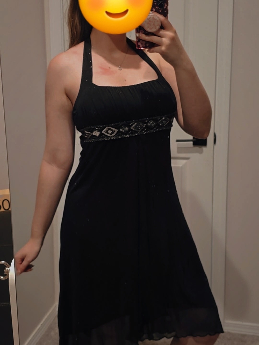 Black Halter Dress with Beaded Waist